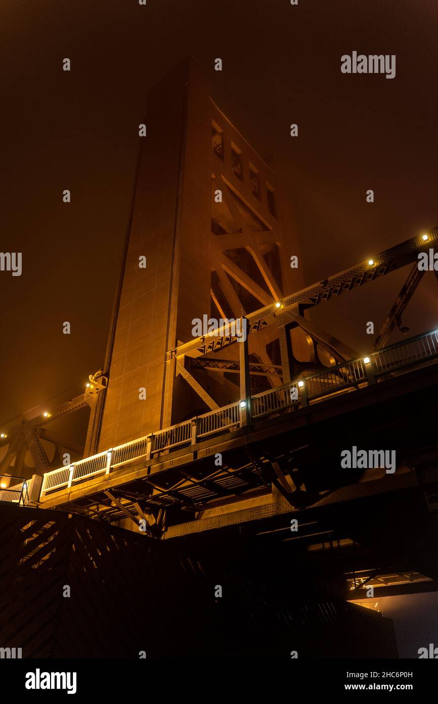 Illuminated Sacramento Tower Bridge at night Stock Photo - Alamy