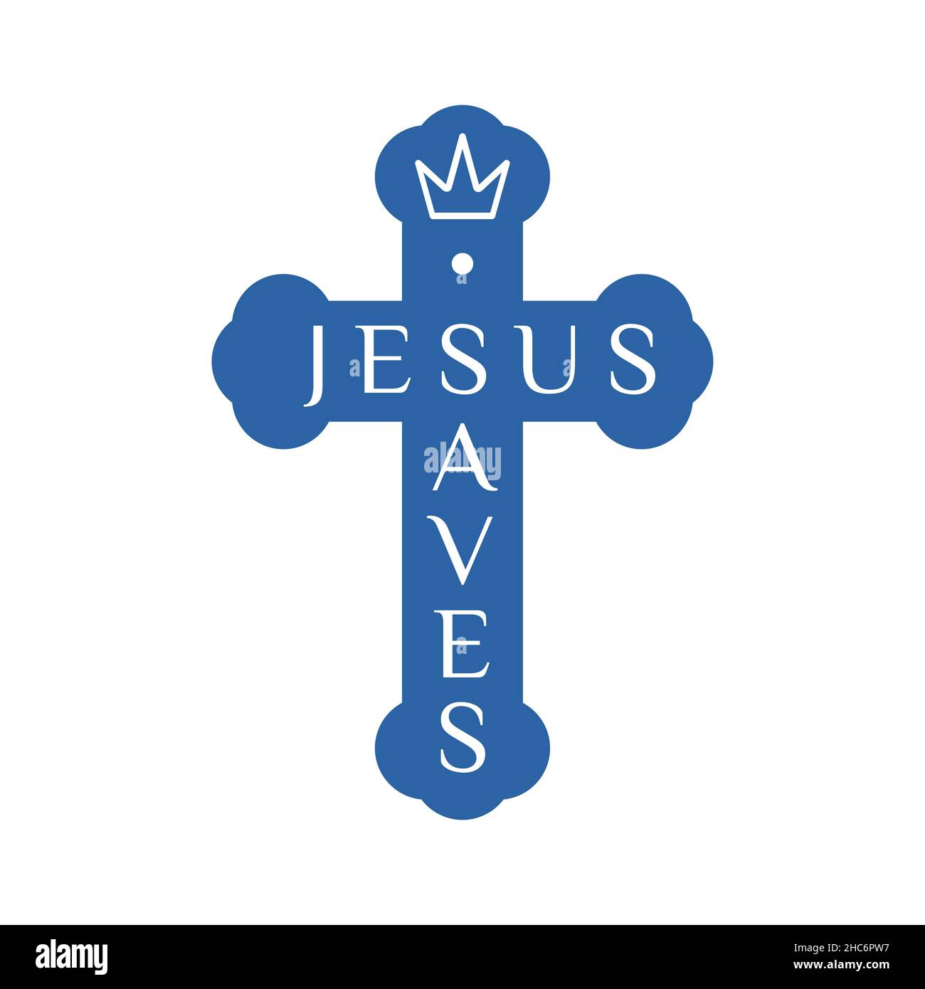 Jesus saves. Cross and crown, creative text. Lettering. Flat isolated
