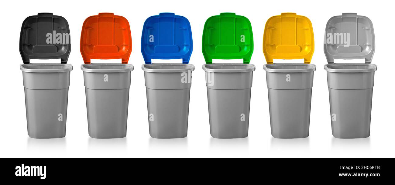 Set of open  garbage bins isolated on white background with clipping path Stock Photo