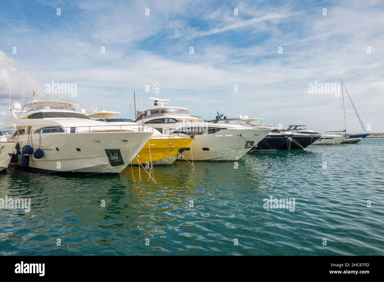 Marbella, Exclusive yachts in harbour of Puerto Banús, Costa del Sol. Málaga province, Andalucia, Spain. Stock Photo