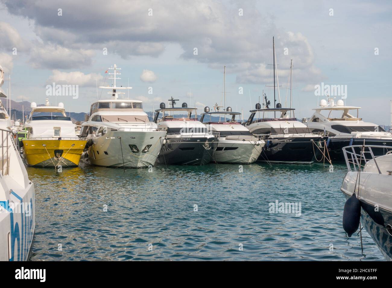 Marbella, Exclusive yachts in harbour of Puerto Banús, Costa del Sol. Málaga province, Andalucia, Spain. Stock Photo