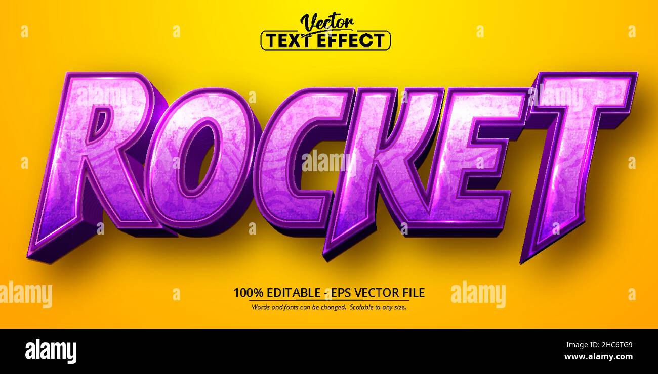 Rocket text, cartoon style editable text effect Stock Vector Image