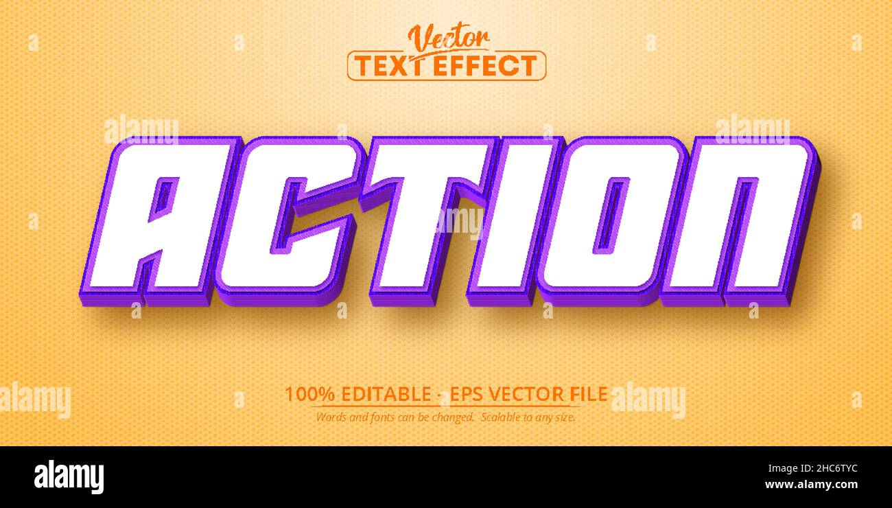 Action text, cartoon style editable text effect Stock Vector Image