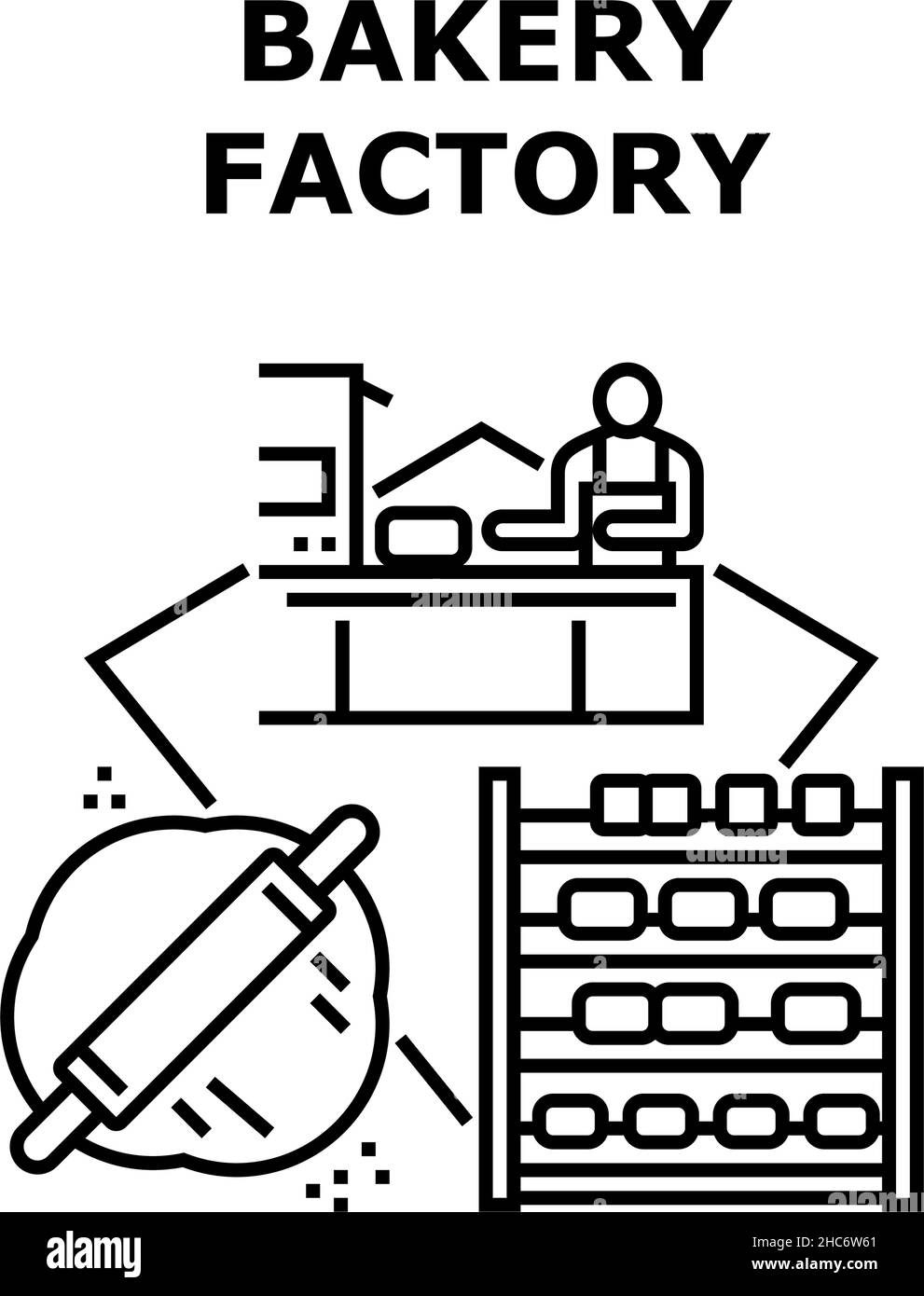 Bakery Factory Vector Concept Black Illustration Stock Vector