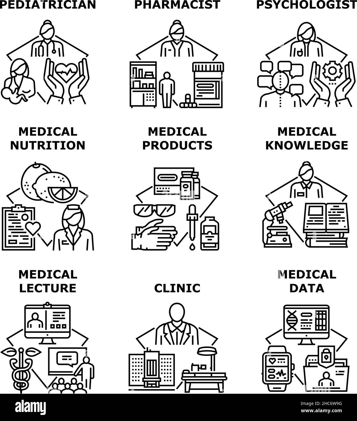 Medical Knowledge Set Icons Vector Illustrations Stock Vector Image