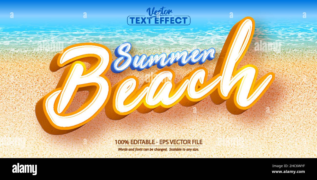 Summer Beach text, cartoon style editable text effect Stock Vector