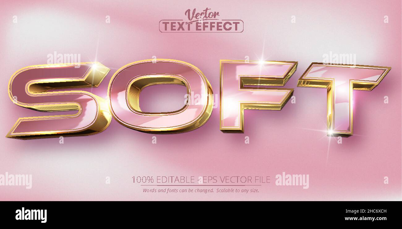 Soft text, rose gold and shiny golden color style editable text effect Stock Vector