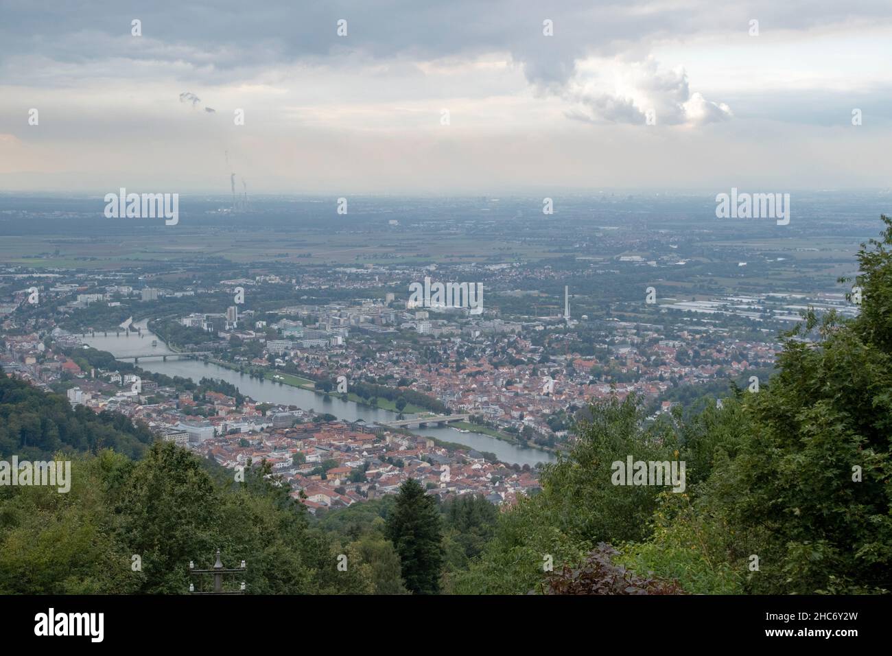 Landscape of Neckar river and Heidelberg city in Baden Wurttemburg Stock Photo