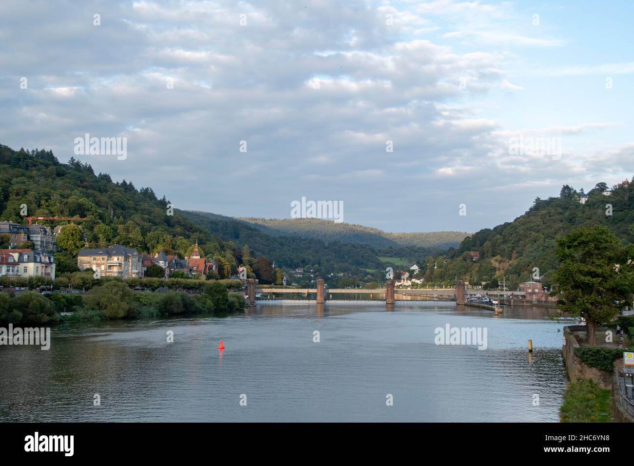 Landscape of Neckar river and Heidelberg city in Baden Wurttemburg Stock Photo