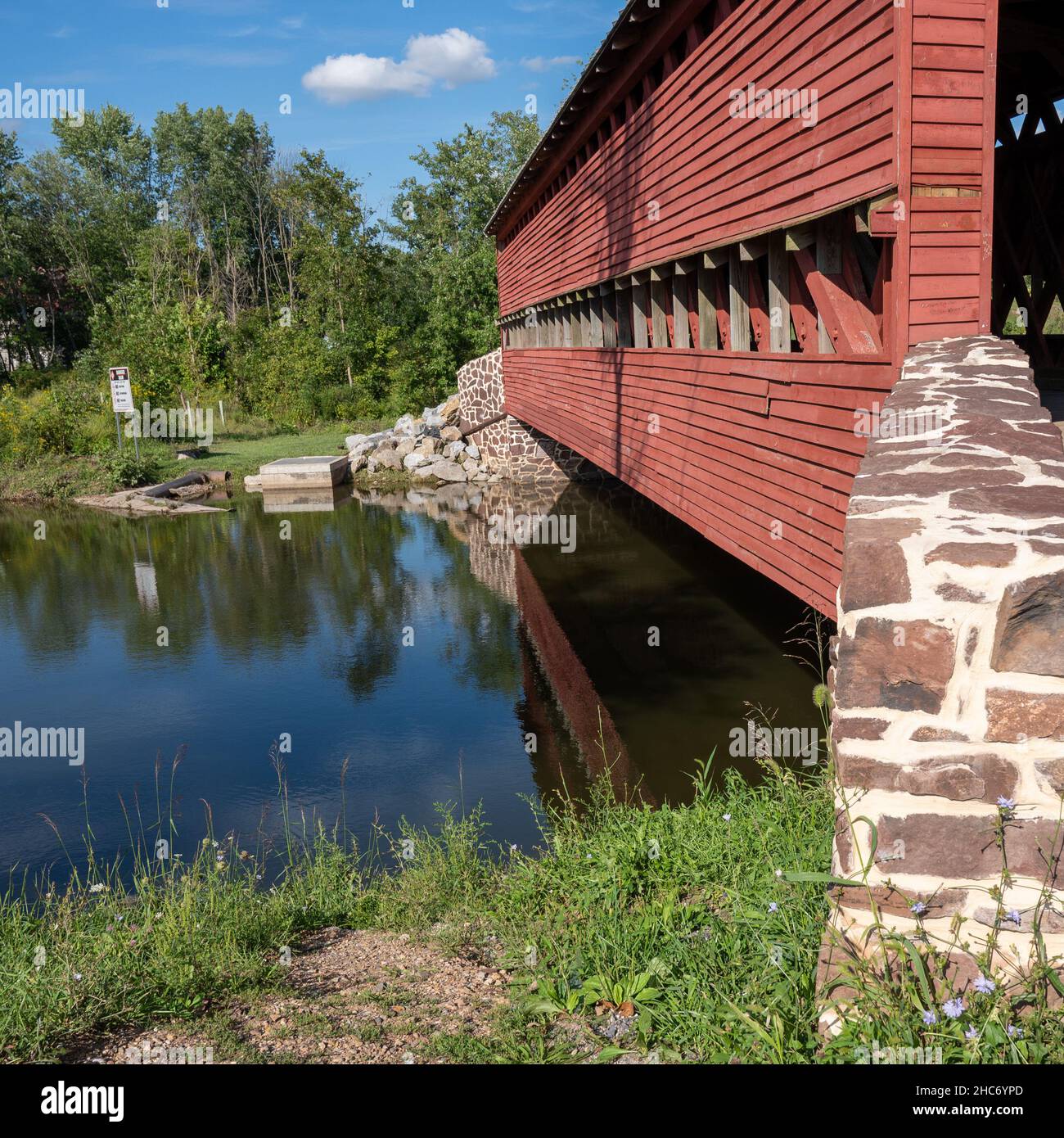 Vertical shot of the Sachs Covered Bridge of Gettysburg in Pennsylvania, the USA Stock Photo