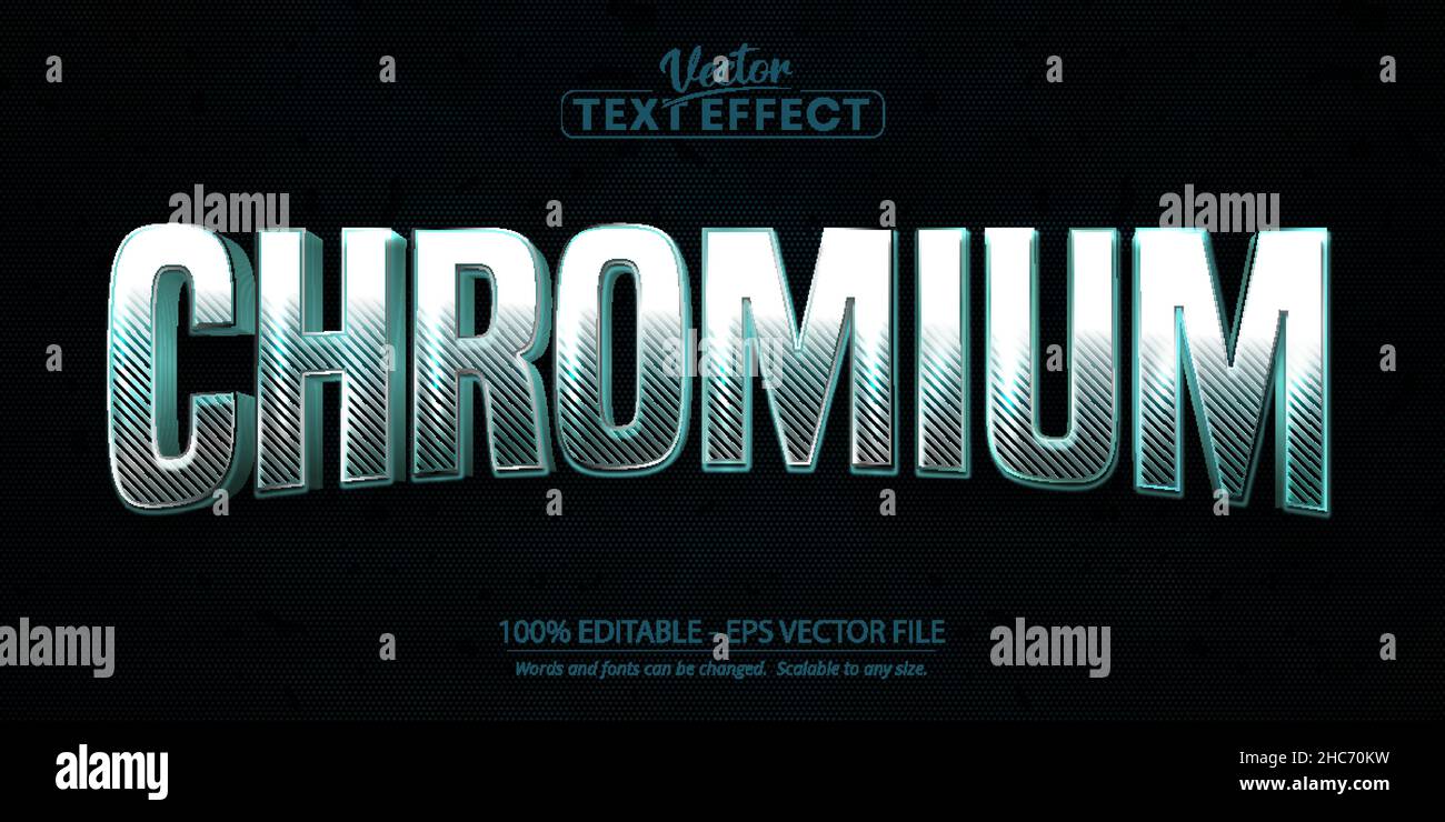 Chrome text effect, editable silver and chromium text style on
