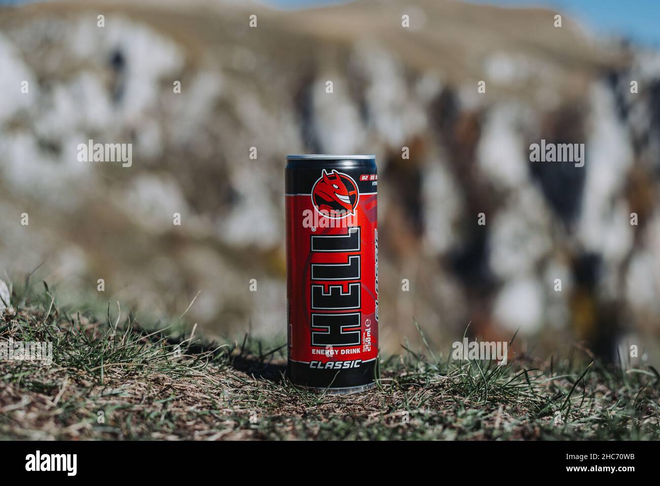 Closeup shot of a Hell energizer coffee Stock Photo