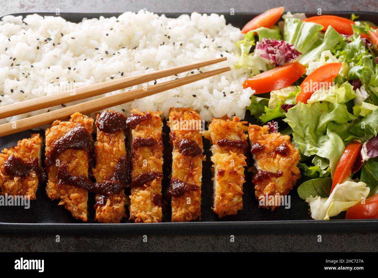 Tori Katsu a popular Japanese comfort food of breaded chicken cutlets