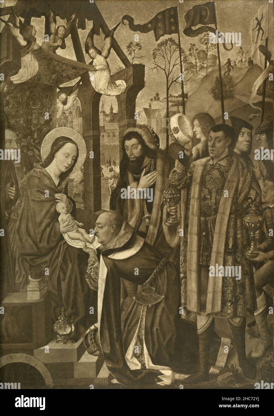 Adoration of the Kings, painting by German artist Meister der Heiligen Sippe, Munich 1897 Stock Photo