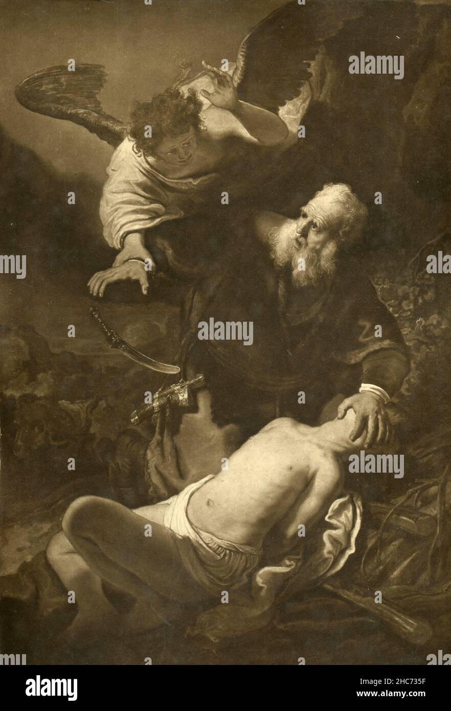 The Sacrifice of Isaac, painting by Dutch artist Rembrandt van Rijn, Munich 1897 Stock Photo