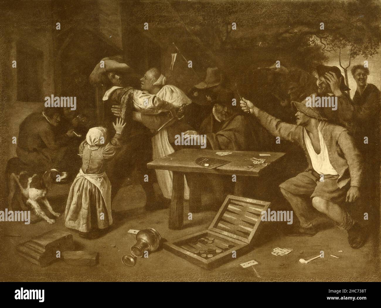 The Dispute in the Game, painting by Dutch artist Jan Steen, Munich 1897 Stock Photo