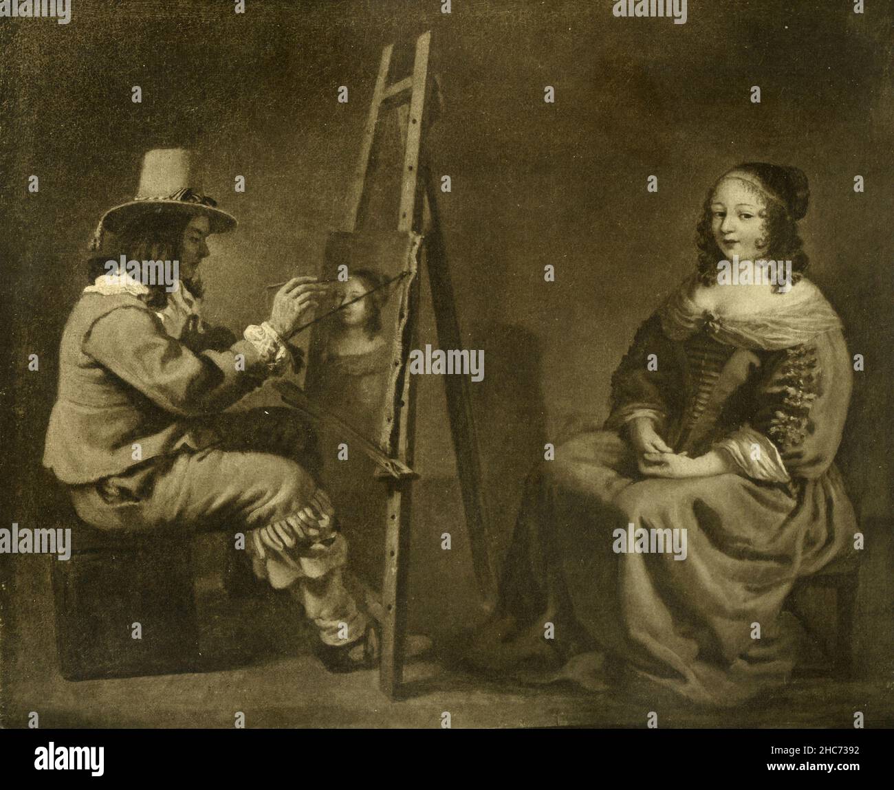 Painter portraying a Lady, painting by French artist Louis Le Nain, Munich 1897 Stock Photo