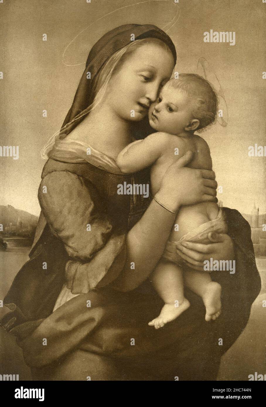 Madonna dei tempi with Baby Jesus, painting by Italian artist Raffaello Sanzio, Munich 1897 Stock Photo
