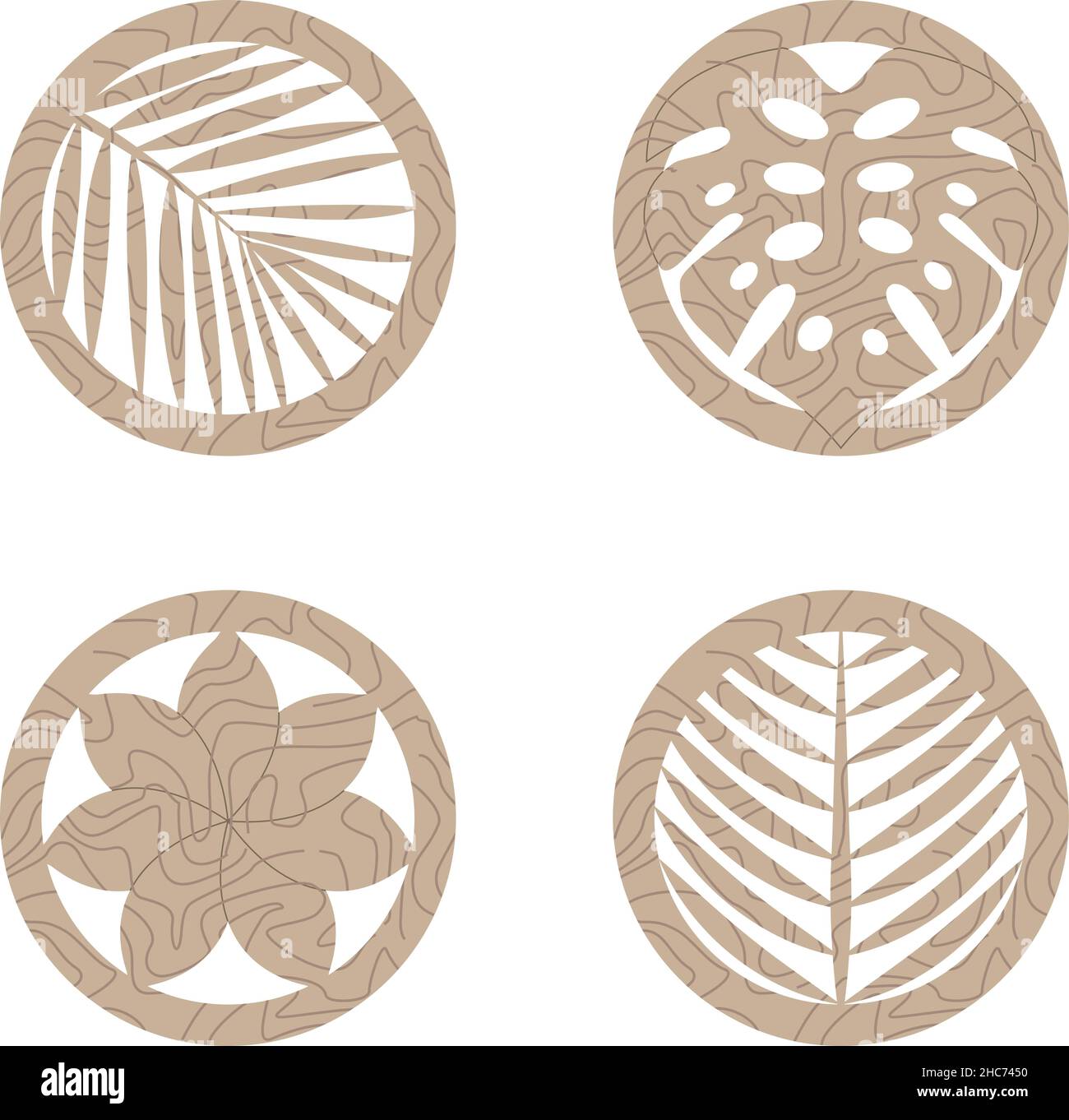 Vector coaster design for laser cut from wood, plywood or metal. Cutting wooden panel. Vector illustration isolated. Laser cut wood coasters. Stock Vector