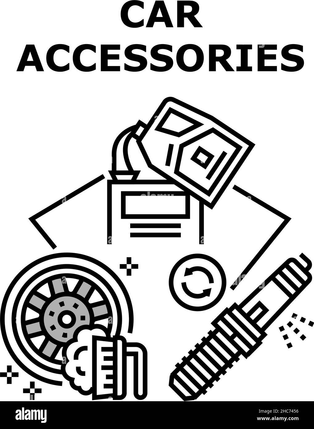 Car Accessories Vector Concept Black Illustration Stock Vector