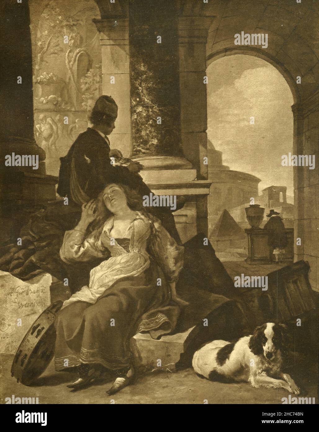 Sleeping Girl, painting by Dutch artist Jan Weenix, Munich 1897 Stock