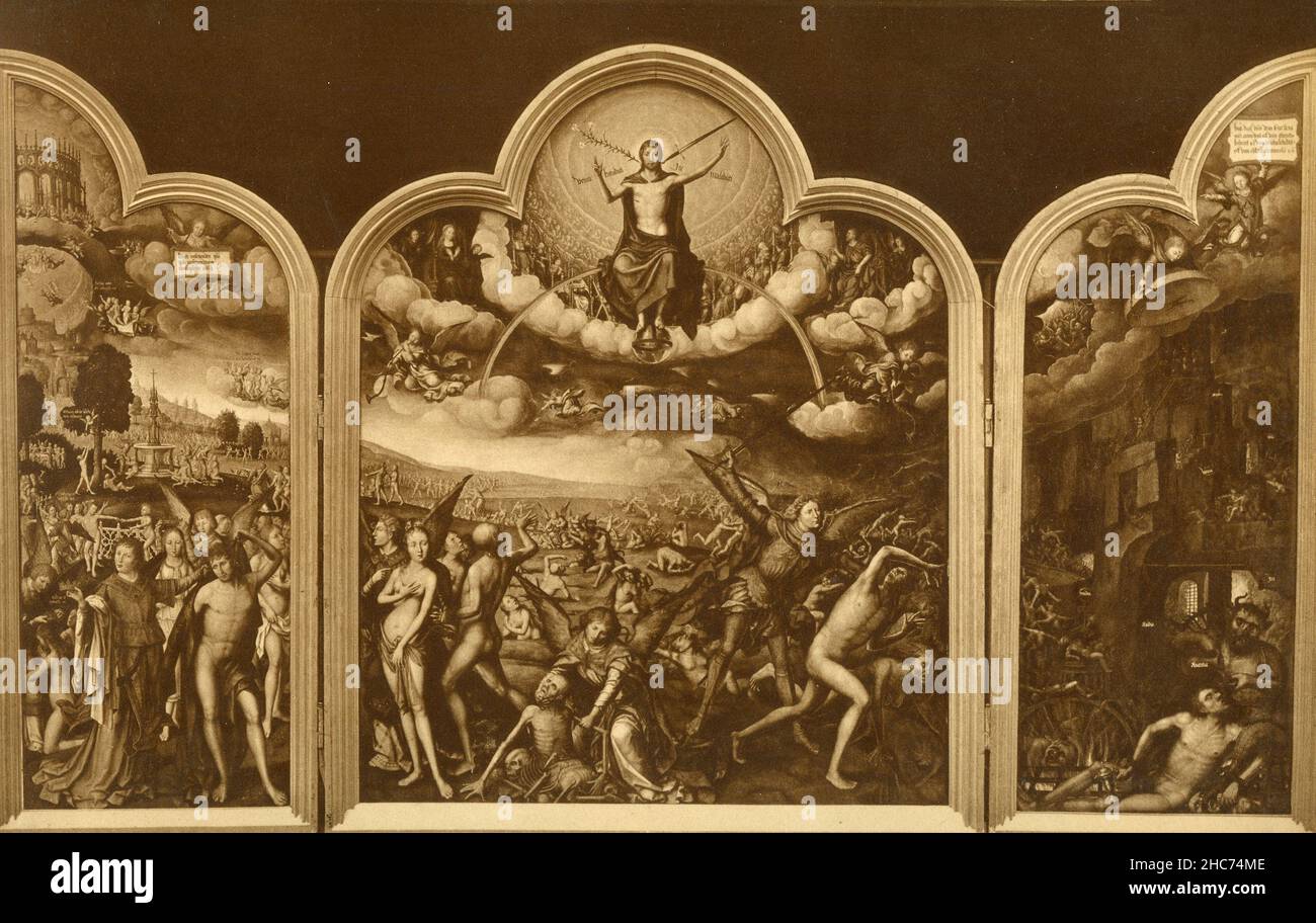 Wined Altarpiece depicting The Last Judgement, painting by Flemish artist Jean Bellegambe, Munich 1897 Stock Photo