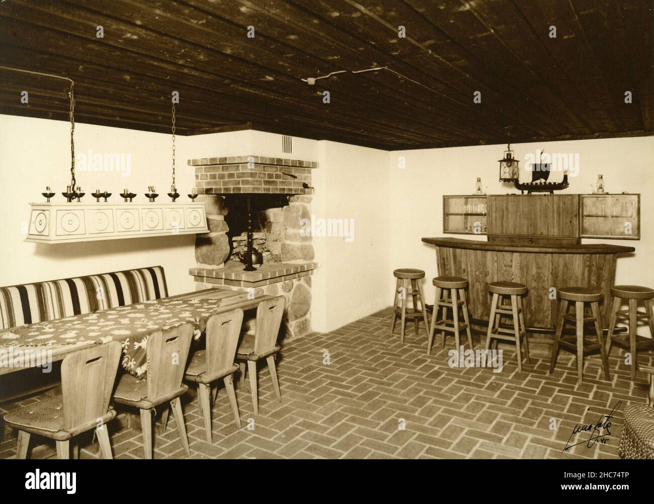 Inside View of a House Rumpus Room, Bokagarden, Sweden 1945 Stock