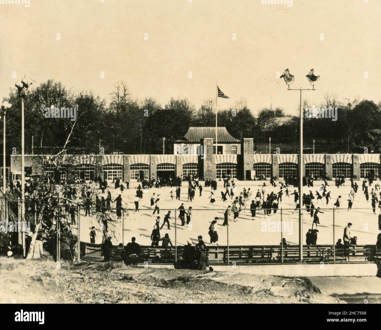 People Ice Skating at the Wollman Ice Skating Rink, New York, USA 1950s