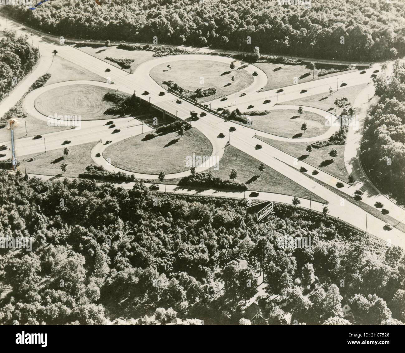Aerial view of Interchange Route I-32 freeway to New York, USA 1960s Stock Photo
