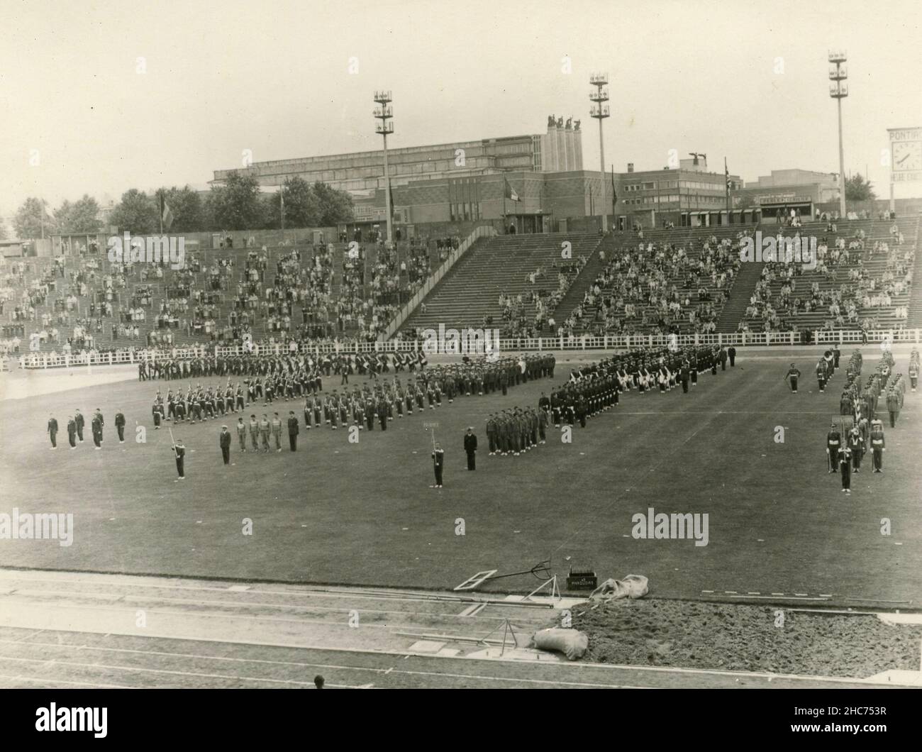 Military lining in a Stadium, USA 1950a Stock Photo