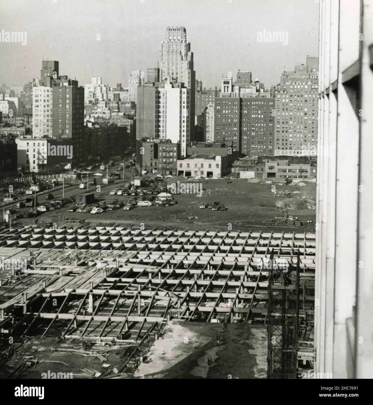 The Steel Framework for the United Nation General Assembly Building, Manhattan, NYC 1951 Stock Photo