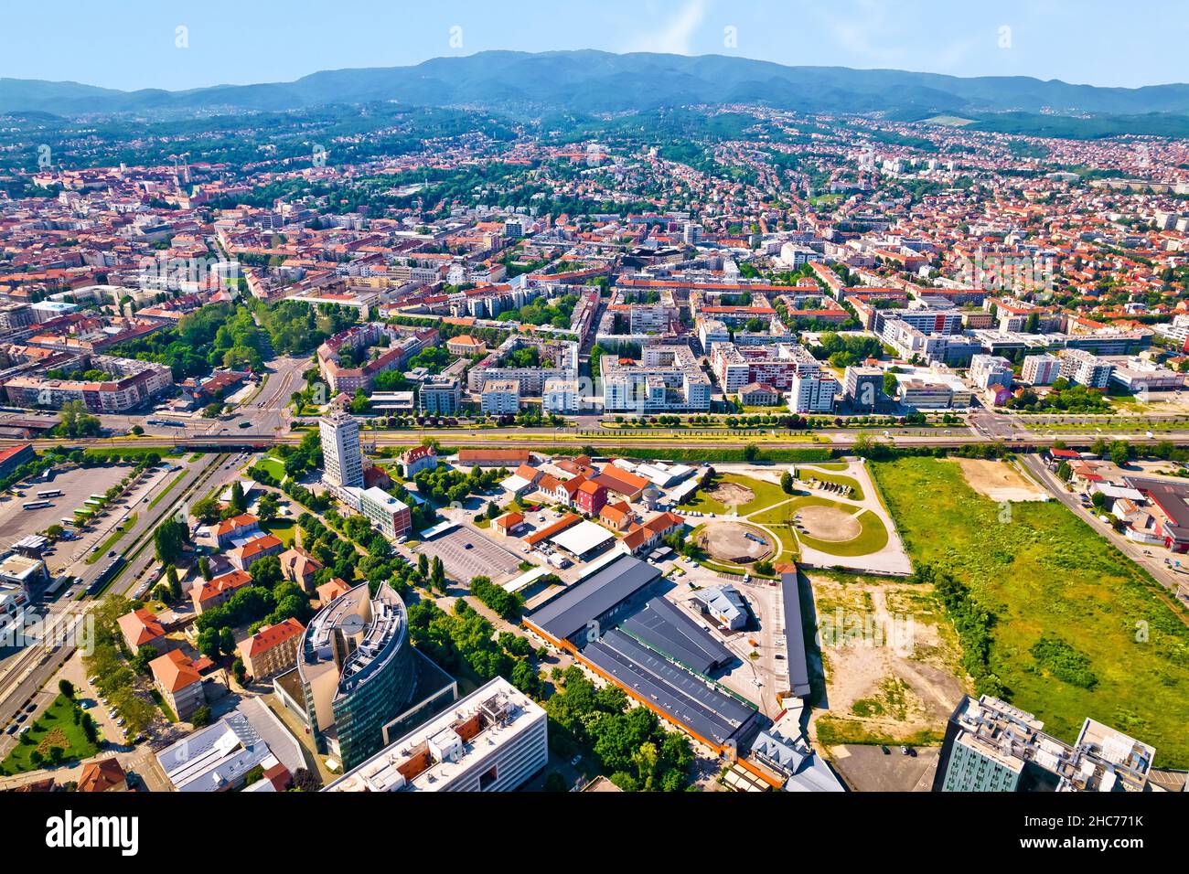 Zagreb. City of Zagreb aerial panoramic view, capital of Croatia Stock Photo
