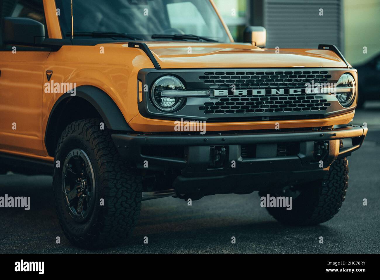 Yellow Ford Bronco Badlands SUV in the USA Stock Photo - Alamy