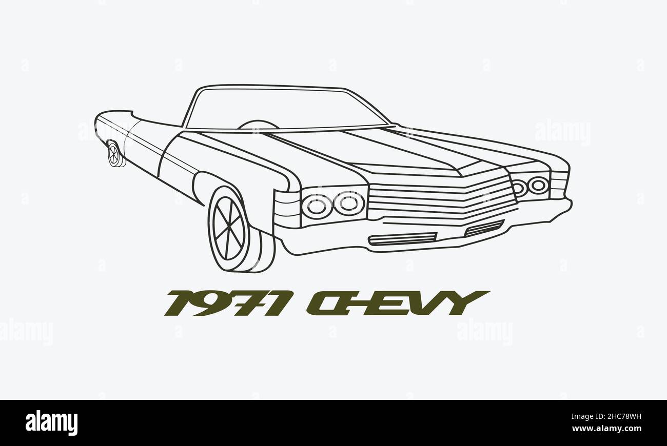 Item ID: 1687480189  Vintage car 1971 chevy vector illustration. Old school american car. Retro auto icon Stock Vector