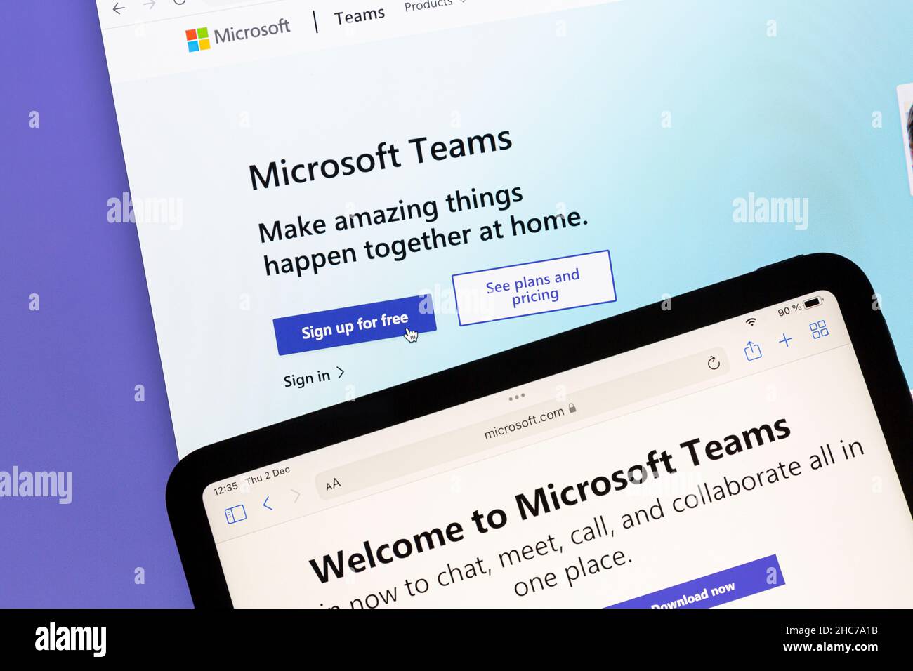Ostersund, Sweden - Dec 2021,: Microsoft Teams website. MIcrosoft Teams is a unified team communication and collaboration platform with workplace chat Stock Photo