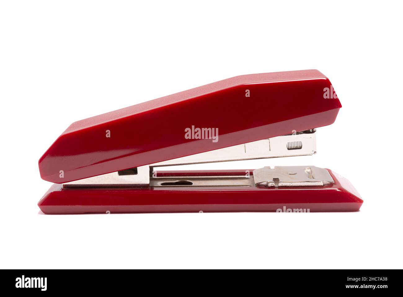 Red stapler isolated on white Stock Photo