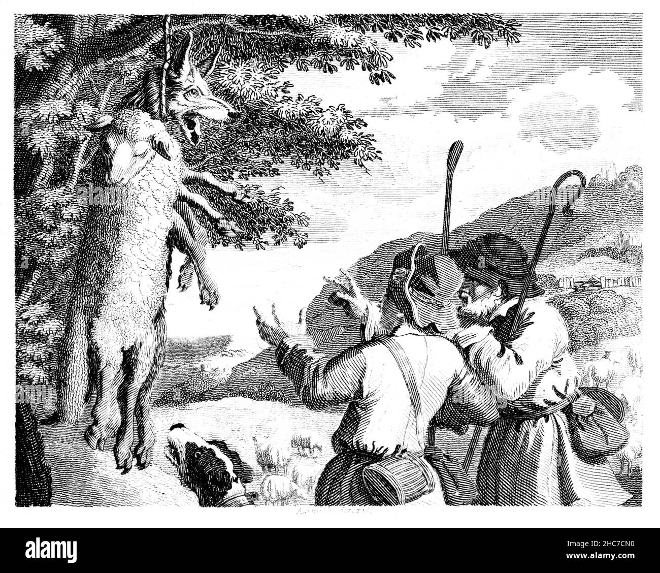 engraved illustration of The Wolf in Sheep’s clothing, a tale of playing a role contrary to real character, from 1793 First Edition of Stockdale’s Aes Stock Photo