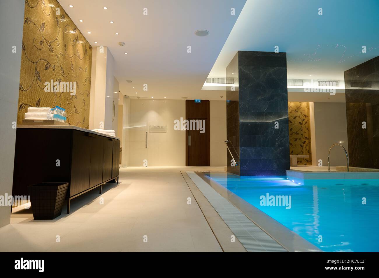 Luxury modern interior of the spa and wellness center with the thermal ...
