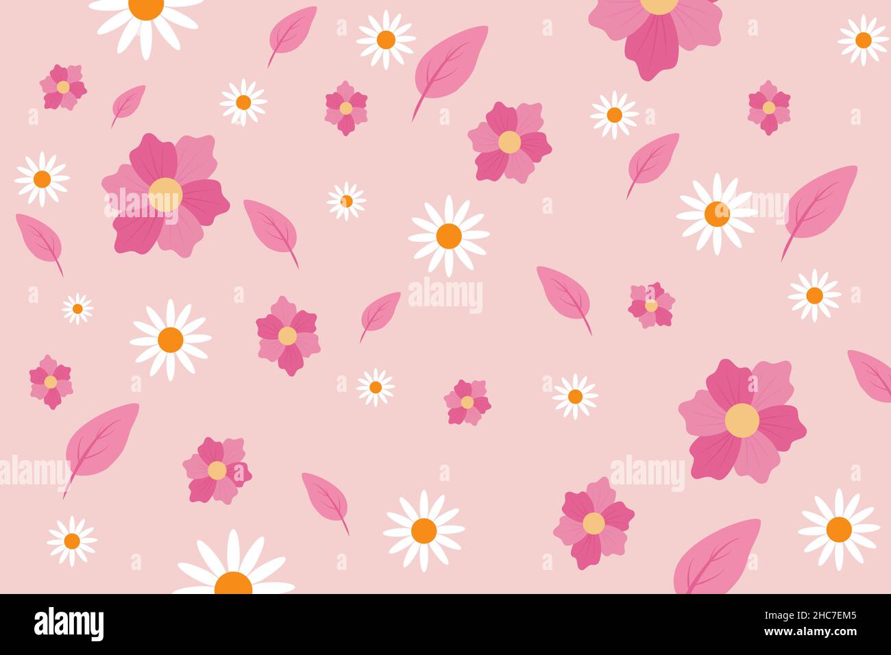 Spring pattern pink background, with bright elegant color looks fresh with blooming leaves and flowers Stock Vector