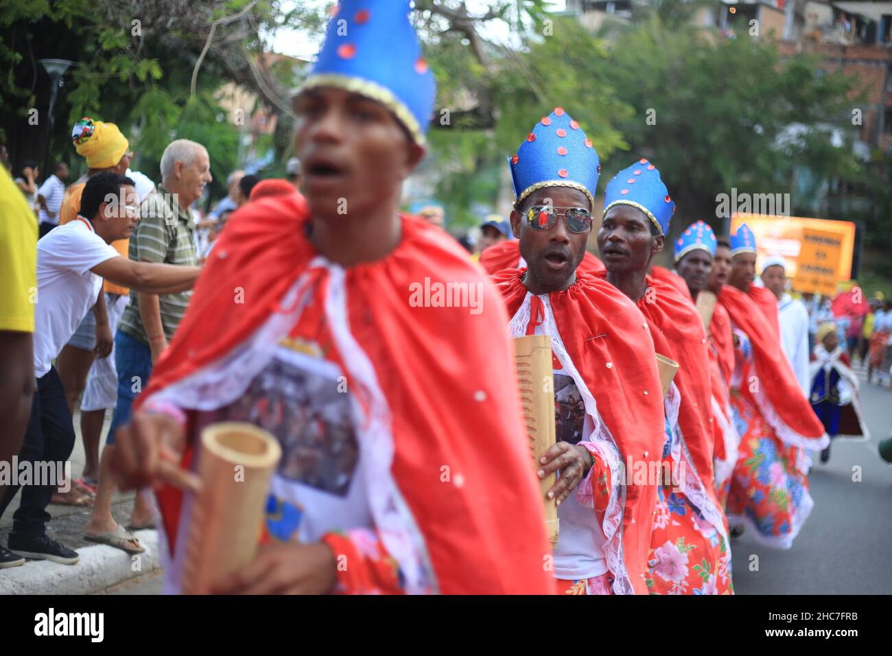 salvador, bahia, brazil - january 24, 2016: Members of the Congo, Reinado and Cheganca cultural group from the city of Cairu are seen during a cultura Stock Photo