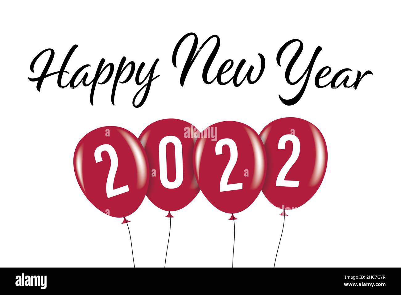 Happy New Year 2022 - Text and balloons on a white background Stock Vector