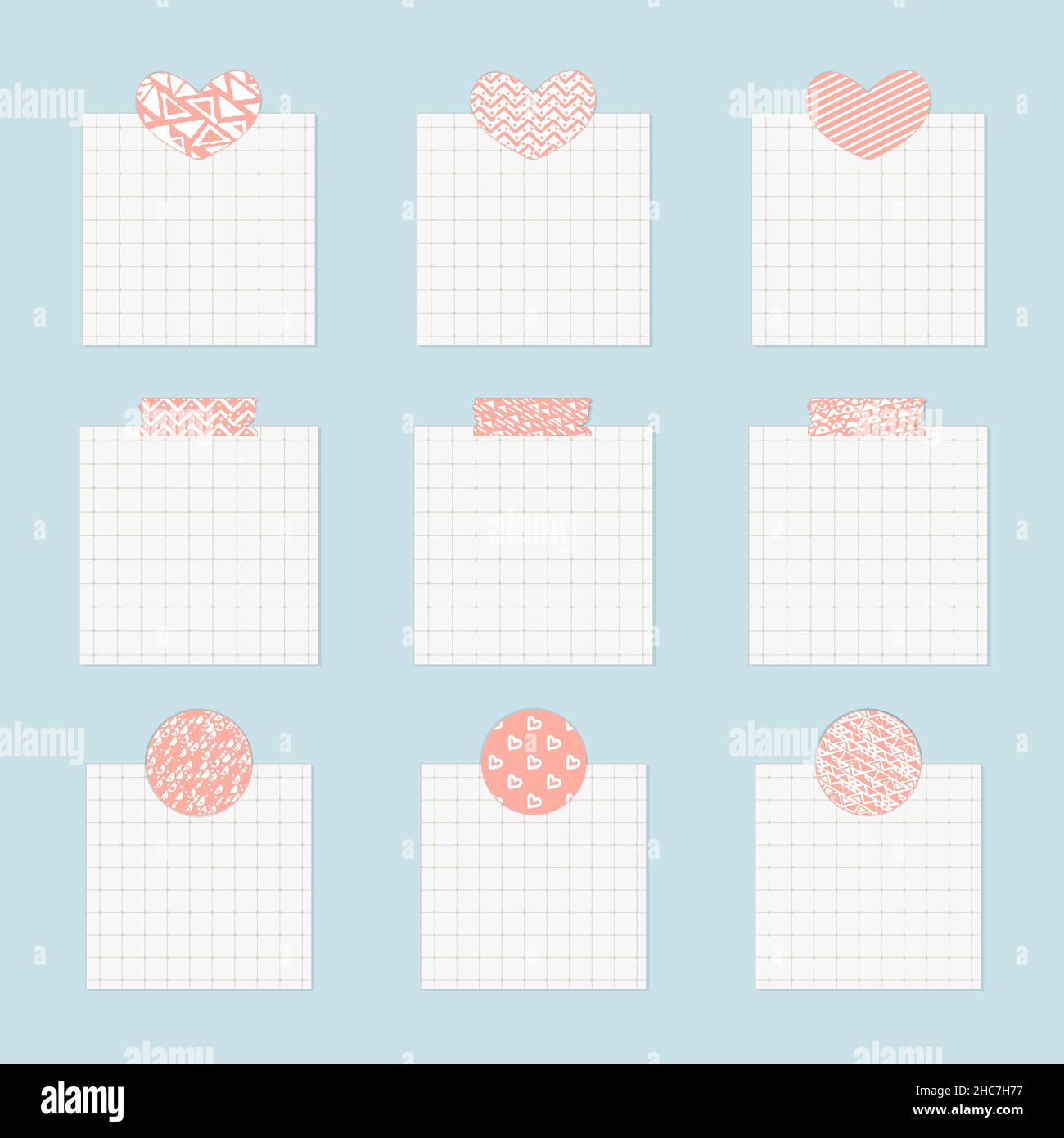 https://c8.alamy.com/comp/2HC7H77/collection-of-squared-sheets-of-grid-note-papers-with-heart-circle-rectangle-push-washi-tape-pin-ready-for-message-note-wish-list-vector-illustra-2HC7H77.jpg