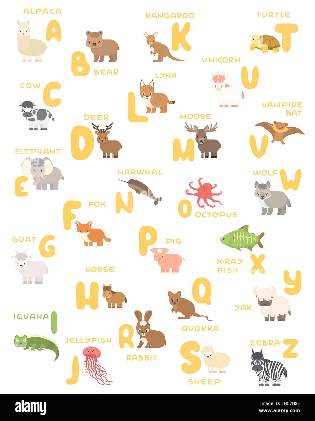 Vector isolated A Z zoo alphabet cartoon animals education poster ...