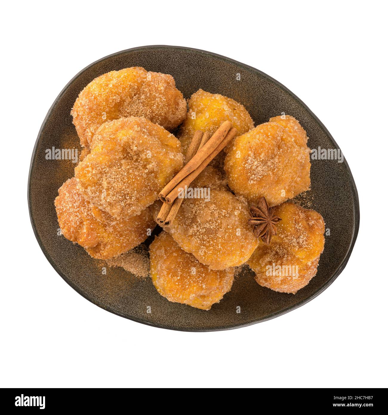Traditional portuguese Christmas sweets Sonhos with sugar and cinnamon