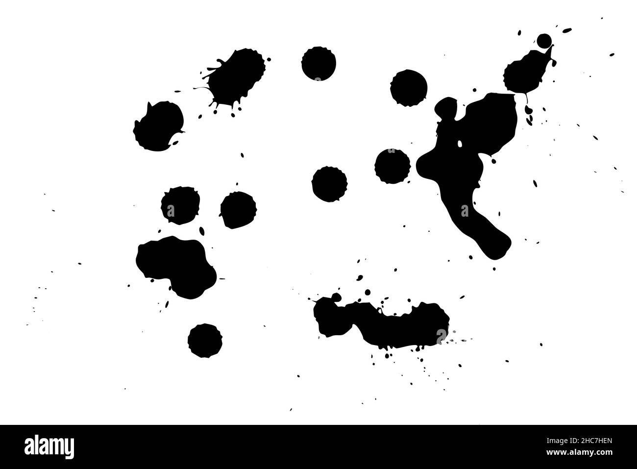 Black blot on a white background. Spots of ink on a piece of paper
