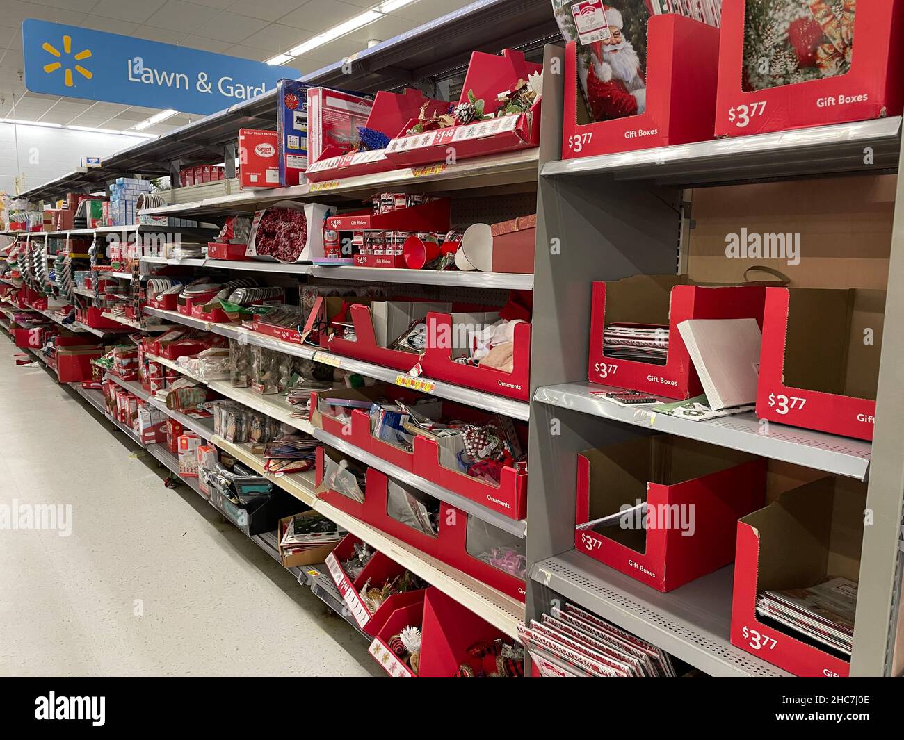 Augusta, Ga USA - 12 24 21: Walmart retail grocery store interior Christmas Eve Stock Photo