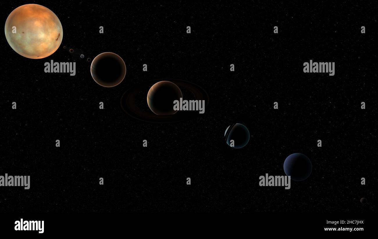 A 3D rendering of the solar system in the galaxy Stock Photo - Alamy