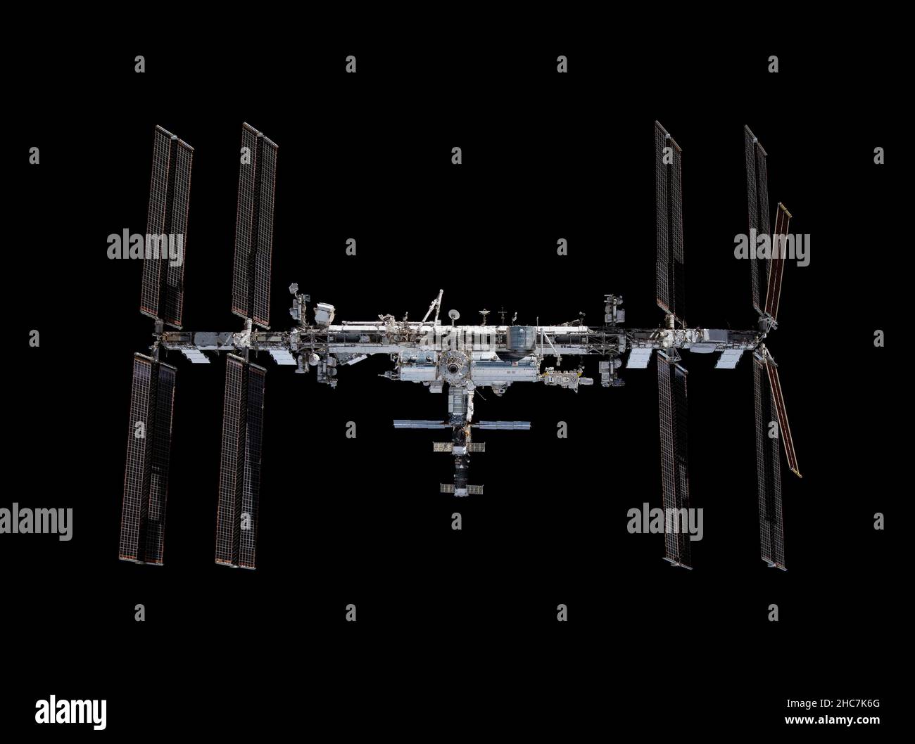 International Space Station, Earth Orbit. 09 December, 2021. The International Space Station seen from the SpaceX Crew Dragon Endeavour spacecraft during a fly-around of the orbiting lab after undocking from the Harmony module space-facing port November 8, 2021 in Earth Orbit. Credit: NASA/NASA/Alamy Live News Stock Photo