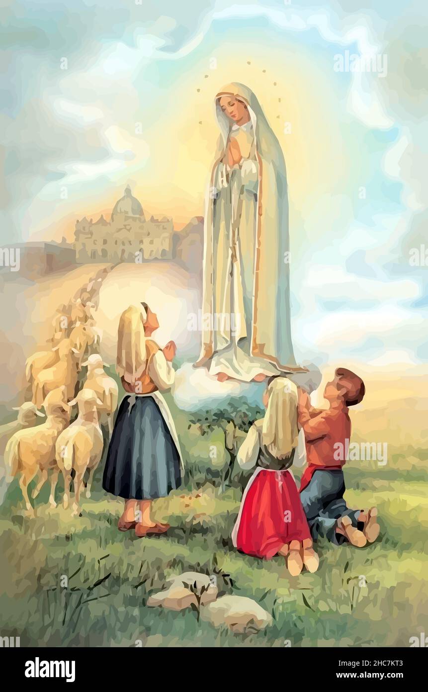 lady holy fatima miracle illustration Stock Photo