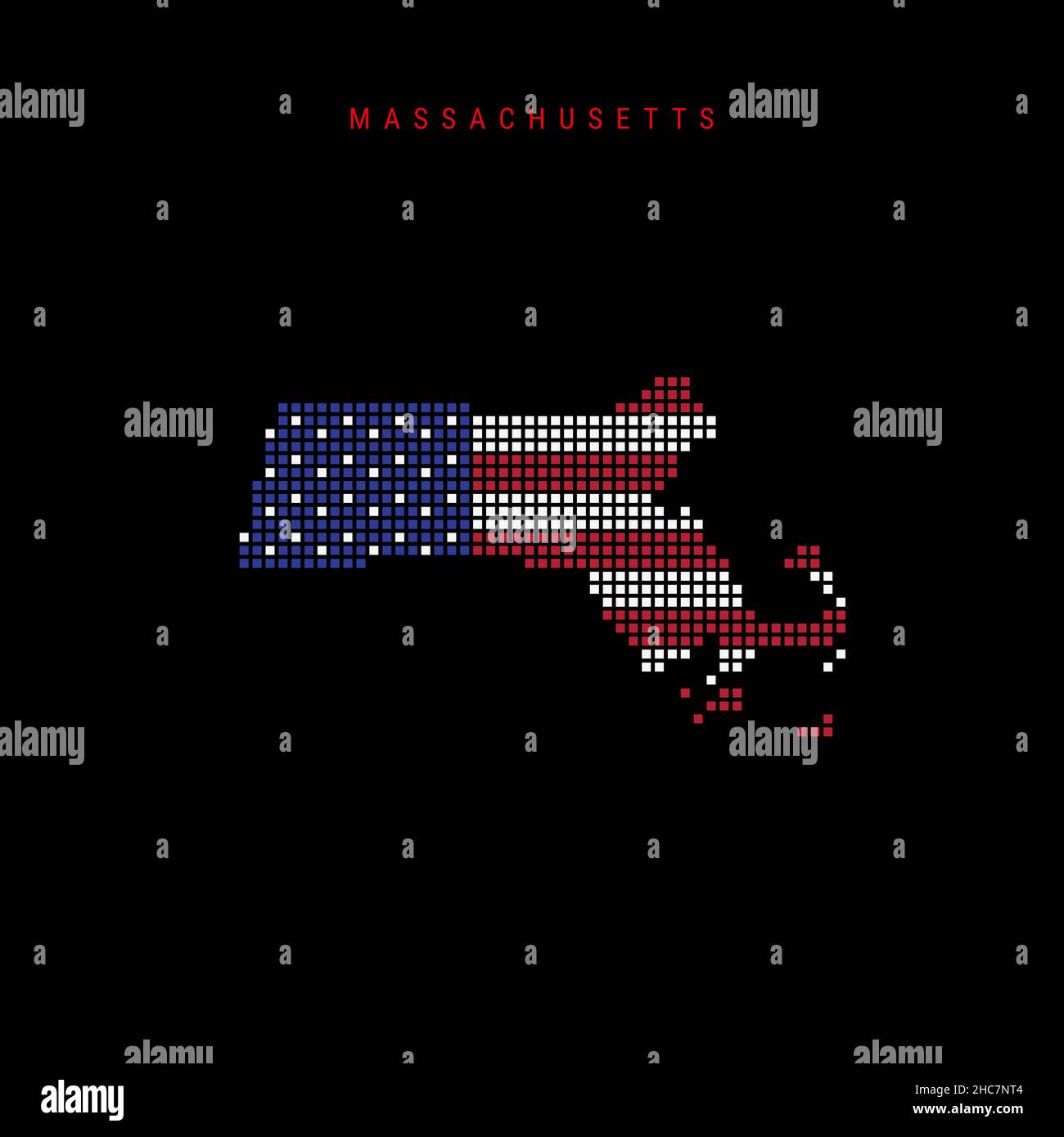 Square dots pattern map of Massachusetts. Dotted pixel map with ...